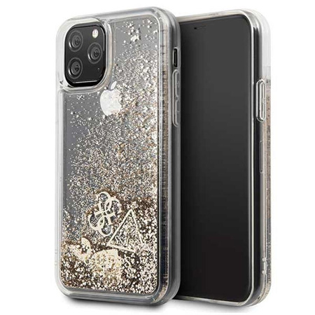 Guess Liquid Glitter Hearts - Etui iPhone 11 Pro (złoty)