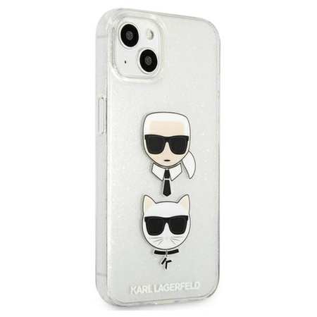 Karl Lagerfeld Glitter Karl & Choupette Head - Etui iPhone 13 (srebrny)