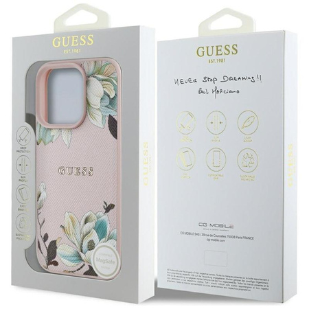 Guess Grained Printed Flower Pattern MagSafe - Etui do iPhone 16 Pro (różowy)