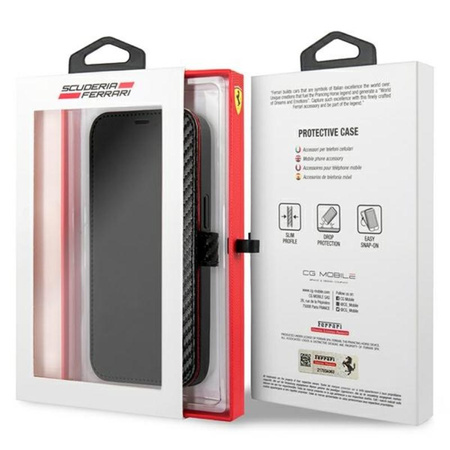 Ferrari Booktype On Track Carbon Stripe - Etui iPhone 13 Pro Max (czarny)