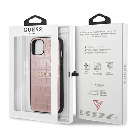 Guess Croco Stamp Lines - Etui iPhone 13 (różowy)
