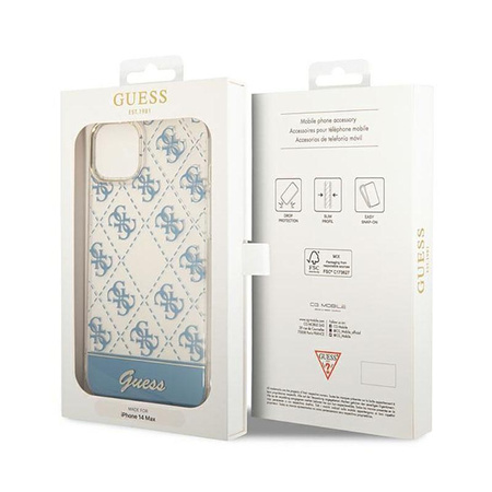 Guess 4G Stripe Script Logo Electroplated Pattern – Etui iPhone 14 Plus (niebieski)