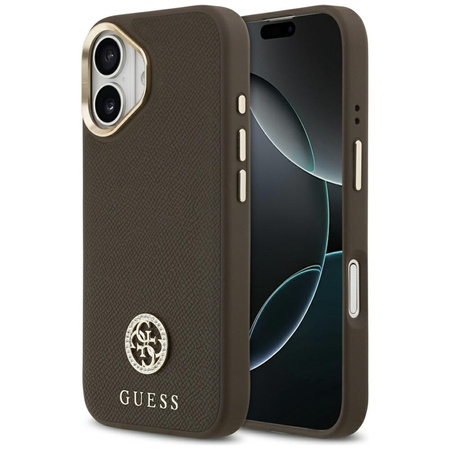 Guess Grained Strass Logo MagSafe - Etui iPhone 17 (brązowy)