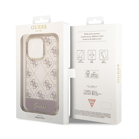 Guess 4G Stripe Script Logo Electroplated Pattern – Etui iPhone 14 Pro Max (różowy)