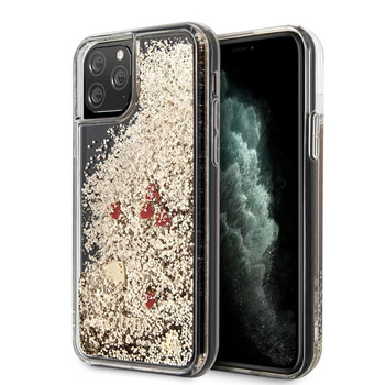 Guess Liquid Glitter Hearts - Etui iPhone 11 Pro (złoty/czerwony)