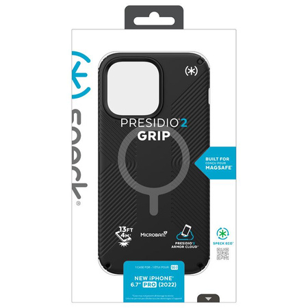 Speck Presidio2 Grip MagSafe - Antypoślizgowe etui iPhone 14 Pro Max (Black / Black / White)