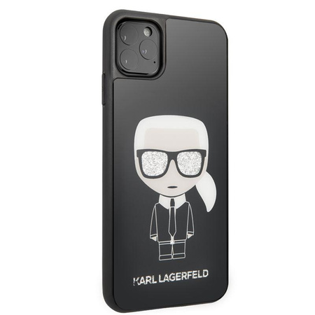 Karl Lagerfeld Double Layer Glitter Tempered Glass - Etui iPhone 11 Pro Max ze szklanym tyłem (czarny)