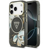 Guess IML Glitter Flowers Triangle MagSafe - Etui iPhone 17 Pro (czarny)