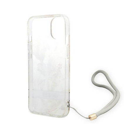 Guess Flower Cord - Etui ze smyczką iPhone 14 (fioletowy)
