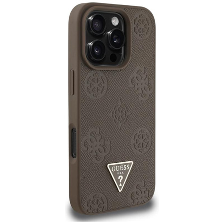 Guess Grained Hot Stamp Peony Triangle Logo MagSafe - Etui do iPhone 16 Pro (brązowy)
