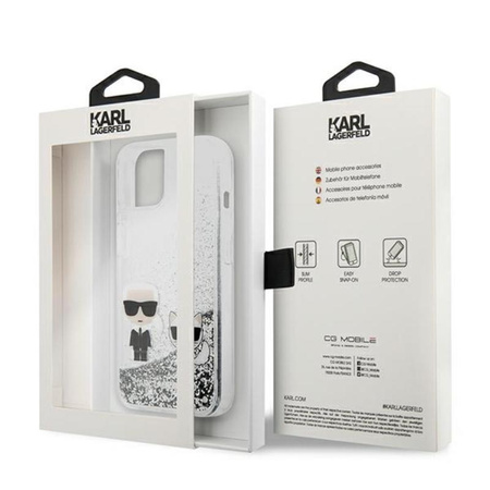 Karl Lagerfeld Liquid Glitter Karl & Choupette - Etui iPhone 13 mini (srebrny)
