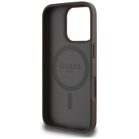 Guess Grained Hot Stamp Peony Triangle Logo MagSafe - Etui do iPhone 16 Pro (brązowy)