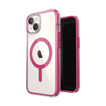 Speck Presidio Perfect-Clear with Impact Geometry + MagSafe - Etui iPhone 14 / iPhone 13 z powłoką MICROBAN (Clear / Digital Pink)
