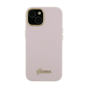 Guess Silicone Script Metal Logo & Frame - Etui iPhone 15 Pro Max (różowy)