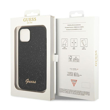 Guess Glitter Flakes Metal Logo Case – Etui iPhone 14 (czarny)
