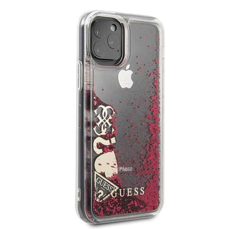 Guess Liquid Glitter Hearts - Etui iPhone 11 Pro (malinowy)