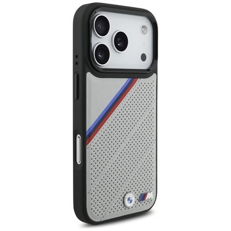 BMW M Tricolor Metal Logo MagSafe - Etui iPhone 17 Pro (szary)