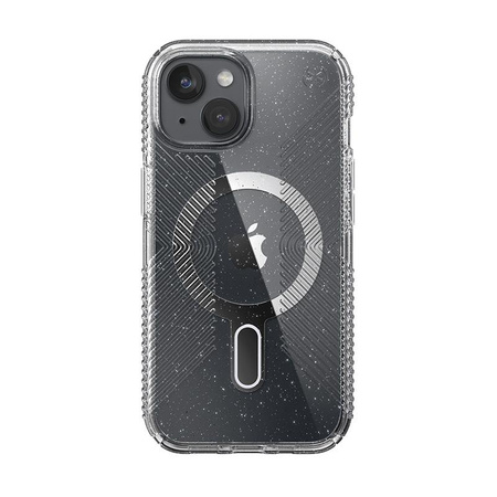 Speck Presidio Lux Grip ClickLock & MagSafe - Etui iPhone 16e / iPhone 15 / iPhone 14 / iPhone 13 (Clear / Platinium Glitter / Chrome Finish / Serene Silver)
