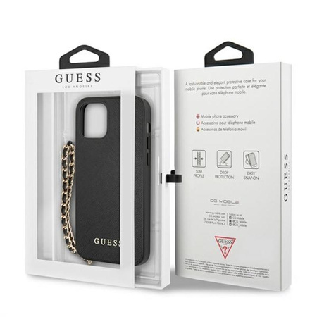 Guess Saffiano Chain - Etui iPhone 12 / iPhone 12 Pro (czarny)