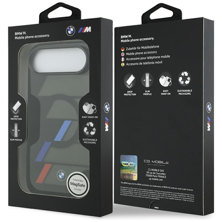 BMW M IML Metal Buttons Tricolor Lines MagSafe - Etui iPhone Air (czarny)