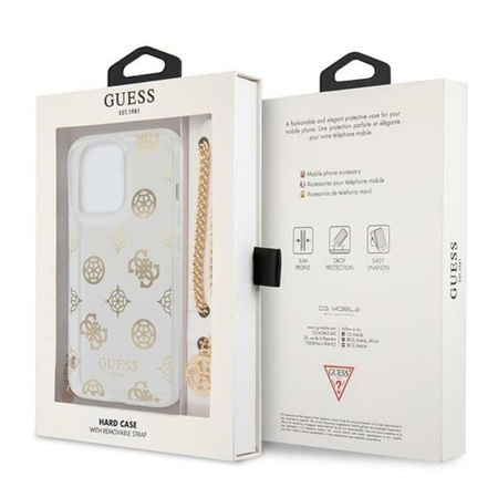Guess Peony Chain Handle - Etui iPhone 13 Pro Max (złoty)