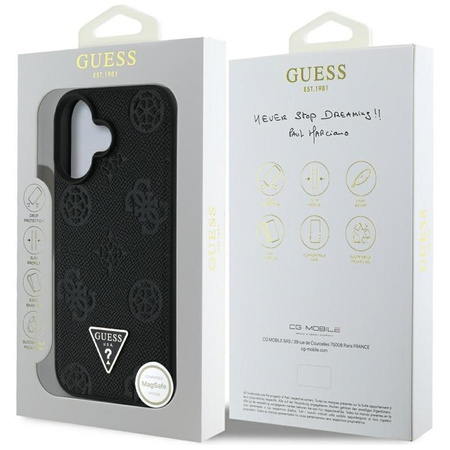 Guess Grained Hot Stamp Peony Triangle Logo MagSafe - Etui do iPhone 16 (czarny)