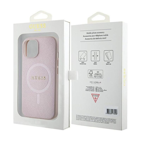 Guess Saffiano MagSafe - Etui iPhone 15 Plus (różowy)