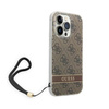 Guess 4G Print Cord - Etui ze smyczką iPhone 14 Pro (brązowy)