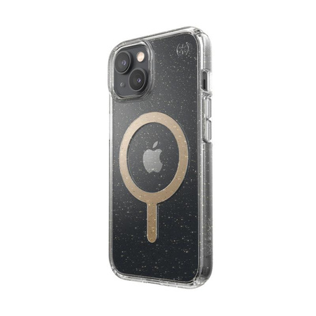 Speck Presidio Perfect-Clear with Glitter + MagSafe - Etui iPhone 14 / iPhone 13 z powłoką MICROBAN (Clear / Gold Glitter)