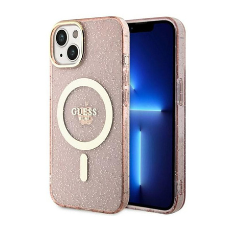 Guess Glitter Gold MagSafe - Etui iPhone 14 Plus (Różowy)