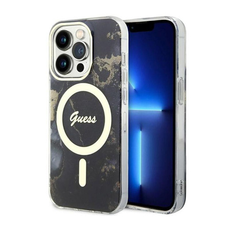 Guess Golden Marble MagSafe - Etui iPhone 14 Pro Max (Czarny)