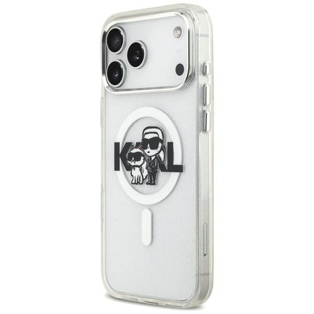 Karl Lagerfeld IML Glitter Karl & Choupette Sketch Logo MagSafe - Etui iPhone 17 Pro Max (przezroczysty)