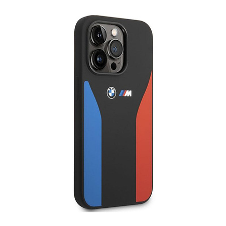 BMW Silicone Blue&Red Stripes M Collection - Etui iPhone 14 Pro (czarny)