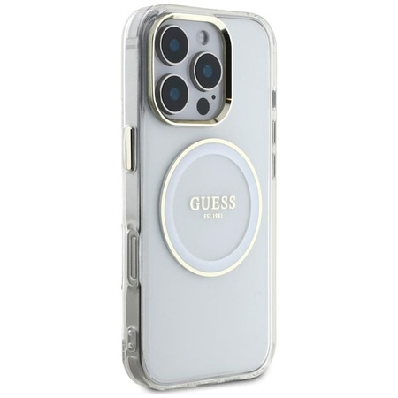 Guess IML Metal Colored Circle Classic Logo MagSafe - Etui do iPhone 16 Pro (biały)