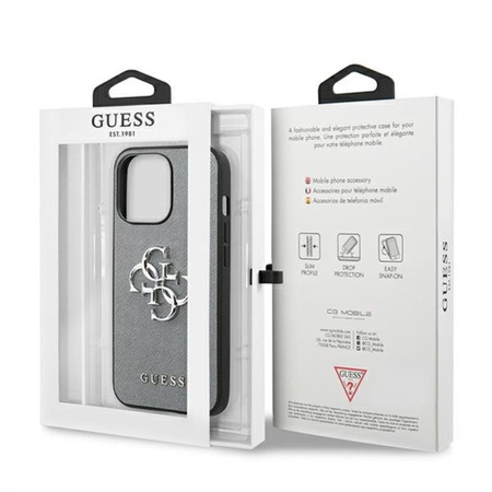 Guess Saffiano 4G Big Silver Logo - Etui iPhone 13 mini (szary)