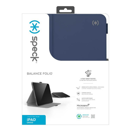 Speck Balance Folio – Etui iPad 10.9" (2022) z powłoką MICROBAN w/Magnet & Stand up (Arcadia Navy/Moody Grey)