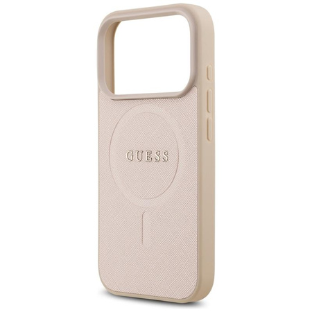Guess Saffiano Classic Logo MagSafe - Etui iPhone 17 Pro (różowy)