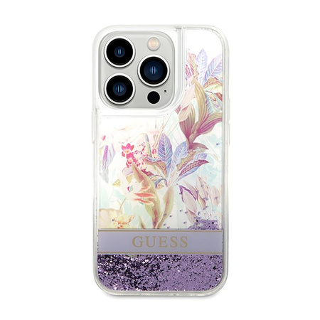 Guess Liquid Glitter Flower – Etui iPhone 14 Pro (fioletowy)