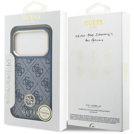 Guess 4G Strass Logo MagSafe - Etui iPhone 17 Pro (niebieski)