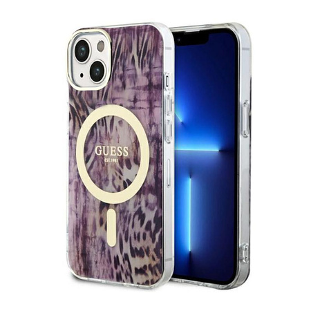 Guess Leopard MagSafe - Etui iPhone 14 (Różowy)