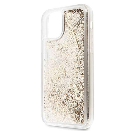 Guess Liquid Glitter Hearts - Etui iPhone 11 Pro (złoty)