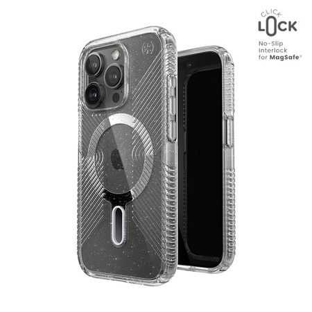 Speck Presidio Lux Grip ClickLock & Magsafe - Etui iPhone 15 Pro (Clear / Chrome Finish / Serene Silver)