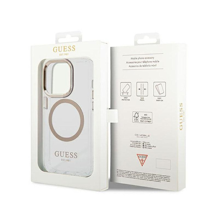 Guess Metal Outline Magsafe - Etui iPhone 14 Pro (przezroczysty / złoty)