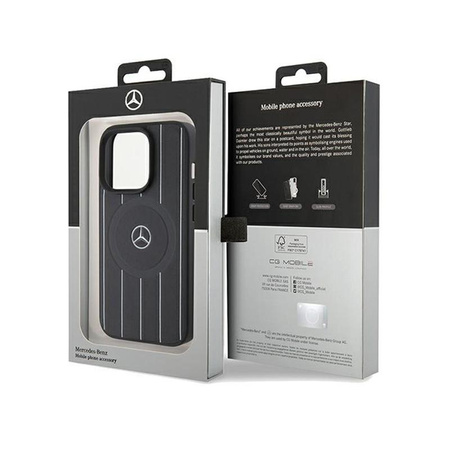 Mercedes Stripes Pattern Leather MagSafe - Etui iPhone 15 Pro (czarny)