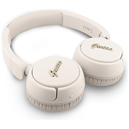 Guess Metal Logo Script - Bezprzewodowe słuchawki nauszne Bluetooth V5.3 (beżowy)
