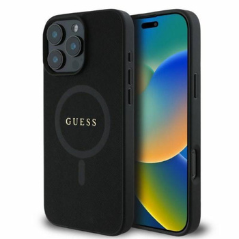 Guess Saffiano Classic Logo MagSafe - Etui iPhone 16 Pro (czarny)