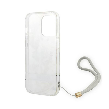 Guess Flower Cord - Etui ze smyczką iPhone 14 Pro (fioletowy)