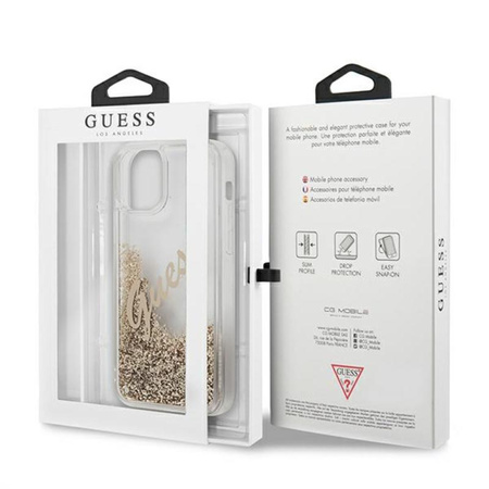 Guess Glitter Vintage Script - Etui iPhone 12 Pro Max (złoty)