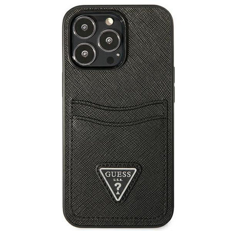 Guess Saffiano Double Card Triangle - Etui iPhone 13 Pro (czarny)