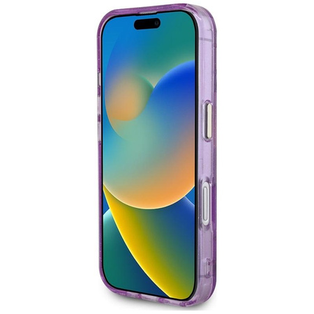 Guess Glitter Flowers Triangle Buttons MagSafe - Etui do iPhone 16 (fioletowy)